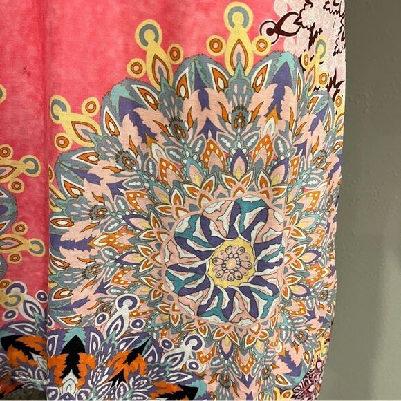 3/4 Sleeve Damask Floral Printed Tunic Dress Bohemian Swing Casual - Picture 5 of 12